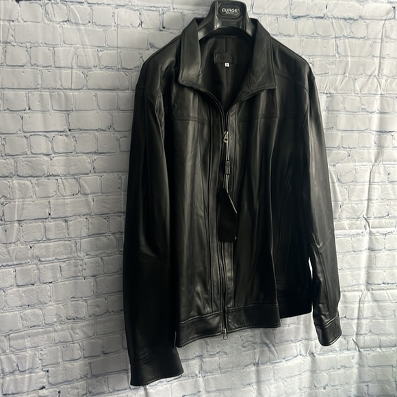 Italian Black Leather Zip Up Jacket Made by CURGÈ Mens size 2XL NWT #9 - Picture 5 of 10